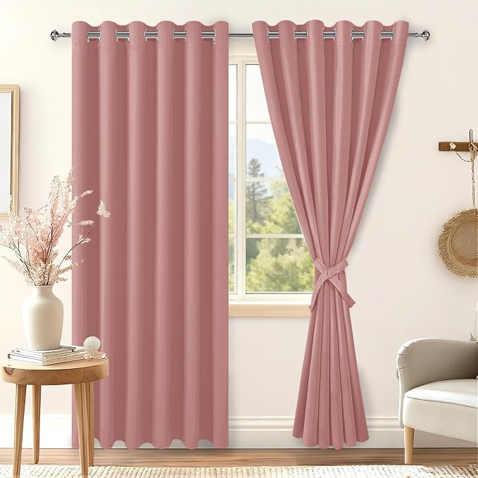 Room Darkening Curtains for Bedroom, 70 x 84 Inches, Dusty Rose | Thermal - Image 8