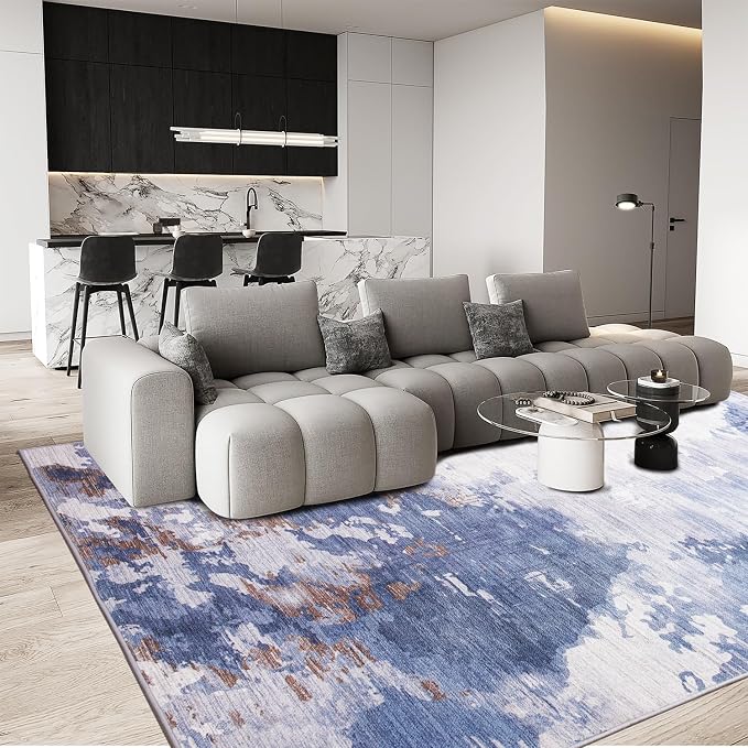 Ompaa Living Room Rug 5x7 Dark Blue Area Rug Machine Washable Boho Rug Non Slip - Image 3
