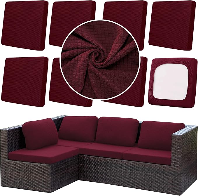 8Pcs Outdoor Cushion Covers, Elastic Patio Cushion Covers | Washable, by dreahoteztil