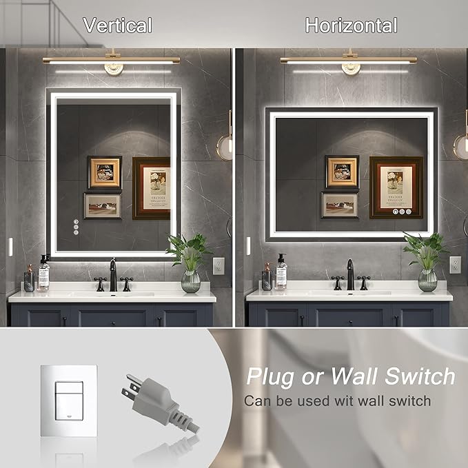 30x36 Inch Led Mirror for Bathroom with Front Light and Backlit, Dimmable Anti Fog Wall Bathroom Mirror with Led Lights, Water Proof, Decor Vanity Mirror