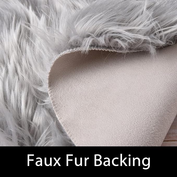 Latepis Grey Area Round Area 5ft Circle Fur Rug - Image 3
