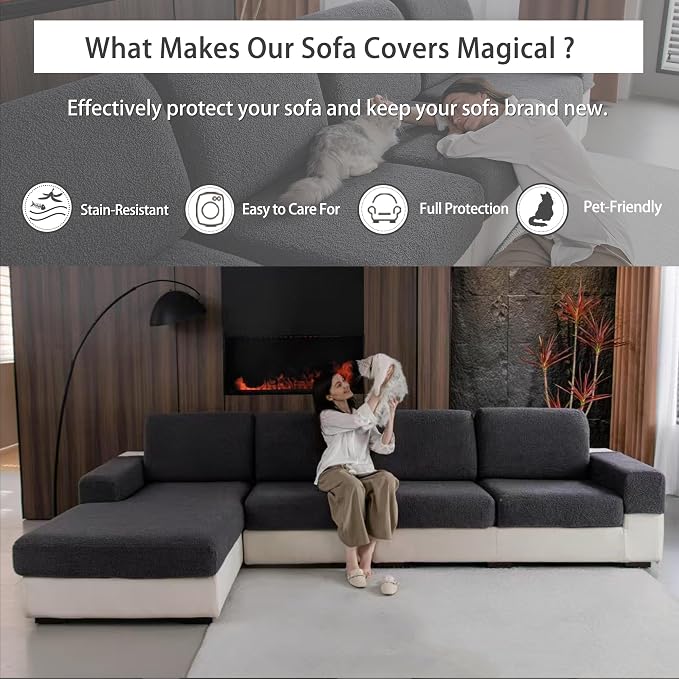 OHSIO Couch Cushion Covers for Sectional Sofa, Stretch Soft Sofa Slipcovers - Image 5