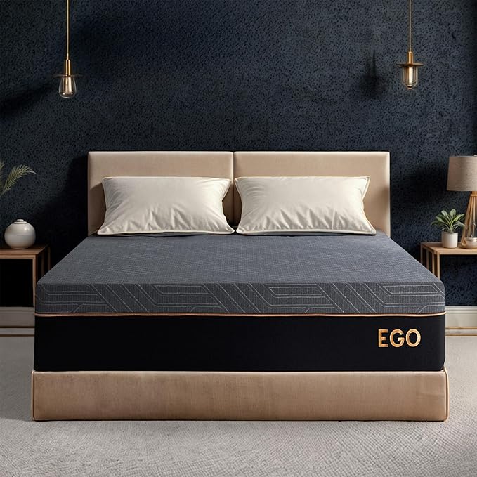 EGOHOME 12 Inch Twin Mattress,Copper Gel Cooling Memory Foam Mattress for Back Pain Relief,Therapeutic Mattress Bed in a Box, Made in USA, CertiPUR-US Certified, 38x75x12 Black