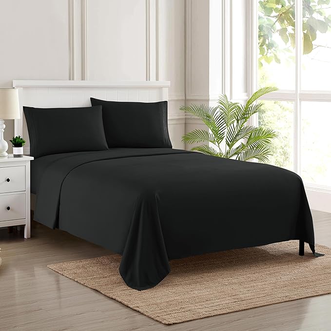 King Size Sheets - Breathable Luxury Bed Sheets with Full Elastic & Secure Corner Straps Built In - 1800 Supreme Collection Extra Soft Deep Pocket Bedding, Sheet Set, EXTRA DEEP pocket - King, Black