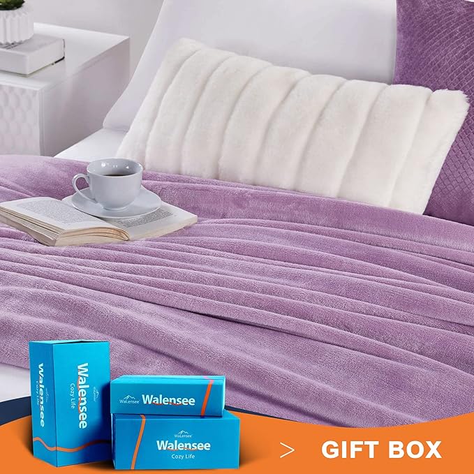 Walensee Fleece Blanket Plush Throw Fuzzy Lightweight (XL-Twin Size 66x90 Lilac) Super Soft Microfiber Flannel Blankets for Couch, Bed, Sofa Ultra Luxurious Warm and Cozy for All Seasons