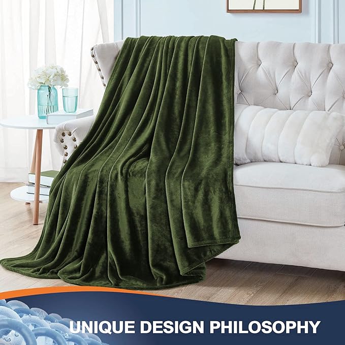 Walensee Fleece Blanket Plush Throw Fuzzy Lightweight (Throw Size 50x60 Olive Green) Super Soft Microfiber Flannel Blankets for Couch, Bed, Sofa Ultra Luxurious Warm and Cozy for All Seasons