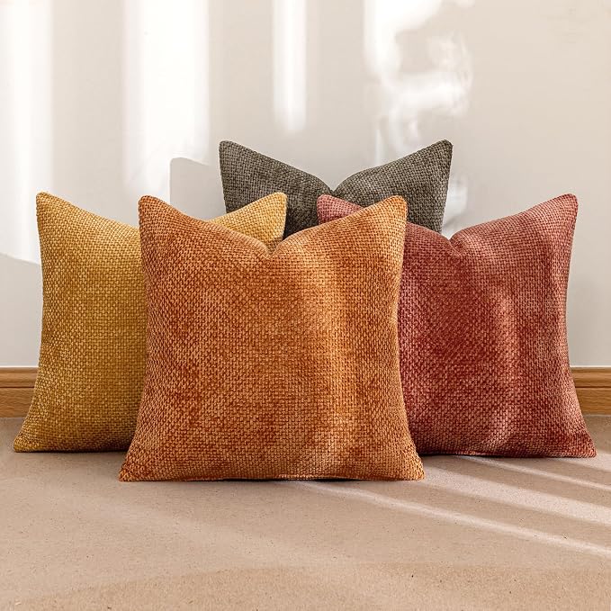 MIULEE Decorative Chenille Fall Pillow Covers Orange Brown 20x20 Pack of 4 | - Image 7