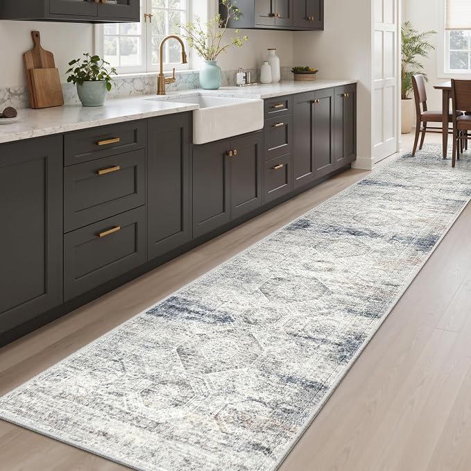 Soalmost Runner Rug 2x12 Washable Hallway Kitchen Runners Blue/Ivory | Non-Slip - Image 2