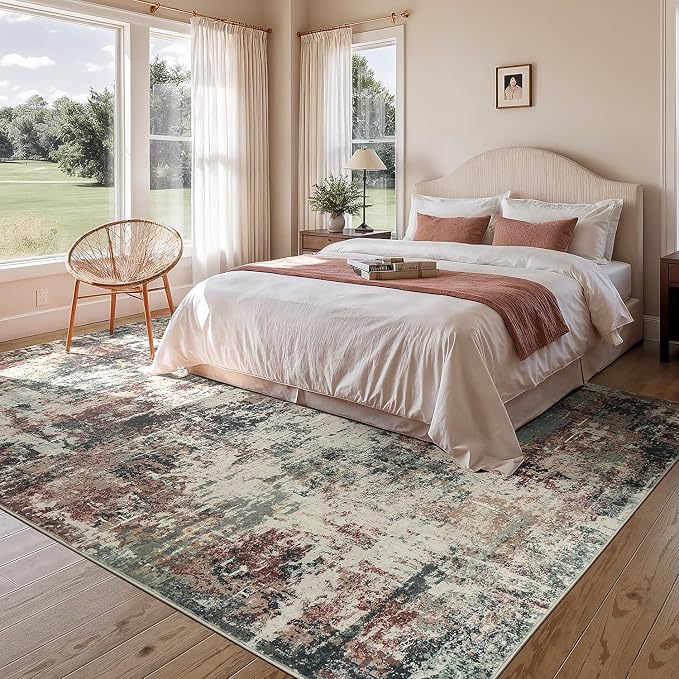 Rugflix 8x10 Area Rugs for Living Room, Washable Rust Brown Green Large Rug | - Image 2