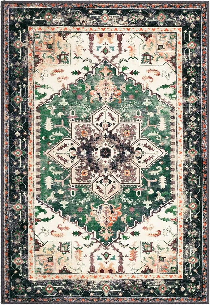 Yamaziot Washable Area Rug, 2x3 Small Boho Vintage Entryway Non-Slip Rug | - Image 2