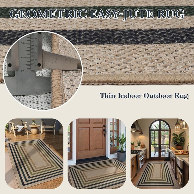 Lahome Mid Century Modern Easy Jute Rug, 3x5 Bordered Entryway Rug Non Slip | - Image 4