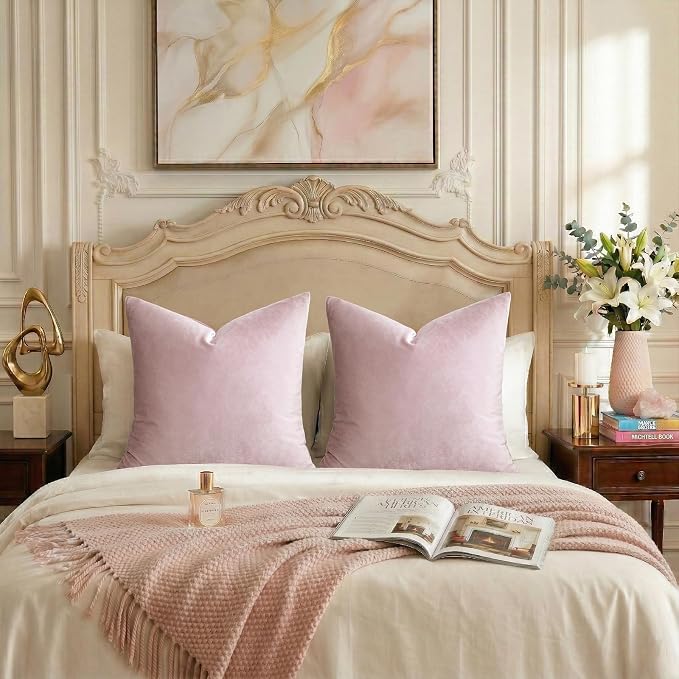 GIGIZAZA Sweet Lilac Velvet Throw Pillow Covers 24x24 Pack of 2 | Decorative - Image 7