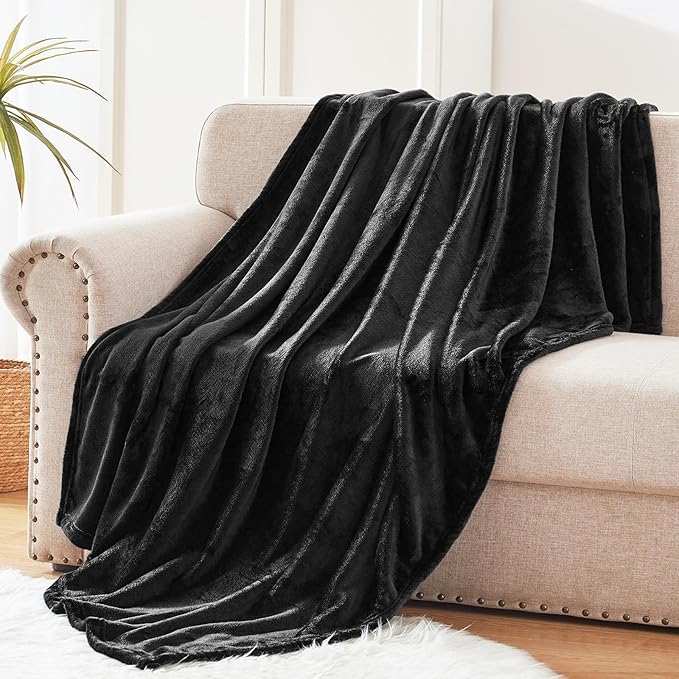 Exclusivo Mezcla Fleece Throw Blanket for Couch, Sofa, 300GSM Super Soft and Warm Blankets, Black Throw All Season Use, Cozy, Plush, Lightweight, 50x60 Inches
