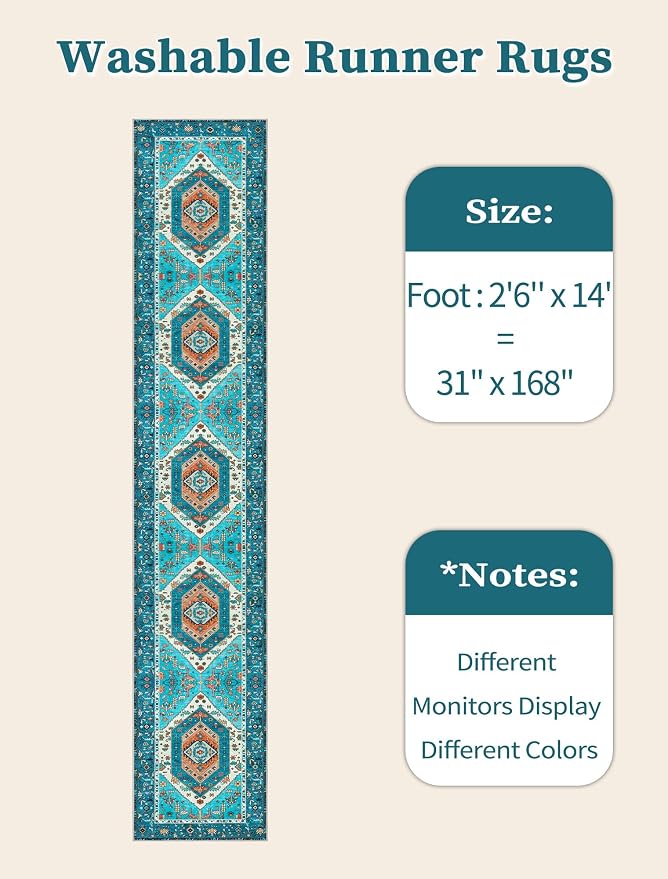 SERISSA 2'6"x14' Washable Non Slip Boho Runner Rug - Image 6
