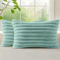 decorUhome Fall Faux Fur Throw Pillow Covers 12x20 Set of 2 Aqua | Decorative by decorUhome