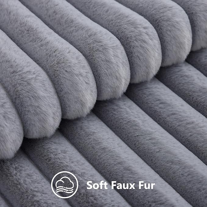 decorUhome Fall Faux Fur Throw Pillow Covers 26x26 Set of 2 Grey | Decorative - Image 2