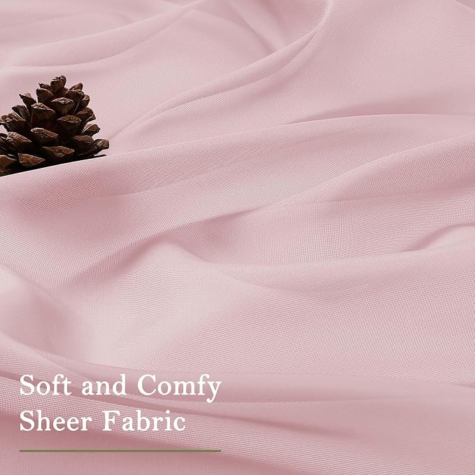 Blush Pink Sheer Curtains 63 Inch Length 2 Panels Set, Rod Pockets Voile - Image 6