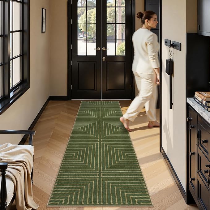 Lahome Green Runner Rug, 2x8 Washable Runner Rug - Image 2
