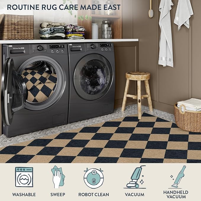 Lahome Checkered Easy Jute Round Rug 3ft, Outdoor Entryway Rug Washable | Black - Image 6