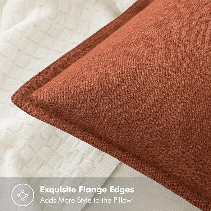 MIULEE Decorative Linen Pillow Covers 18x18 Inch Rust | Boho Farmhouse​ ​Fall - Image 2