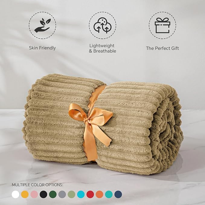 BEDELITE 3D Ribbed Jacquard Brown Fleece Twin Blanket - Image 4