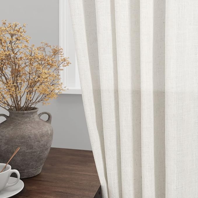 Cream Linen Curtains 93 Inches Long 2 Panels Back Tab Rod Pocket Modern - Image 4