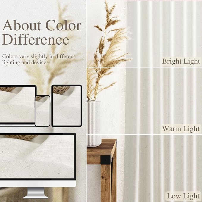 Cream Linen Back Tab Curtains 86 Inch Length - Image 4