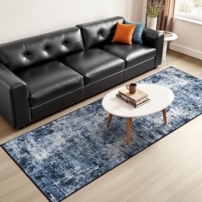Rugflix 2x10 Runner Rug for Hallway, Washable Navy Blue Kitchen Runners | - Image 8