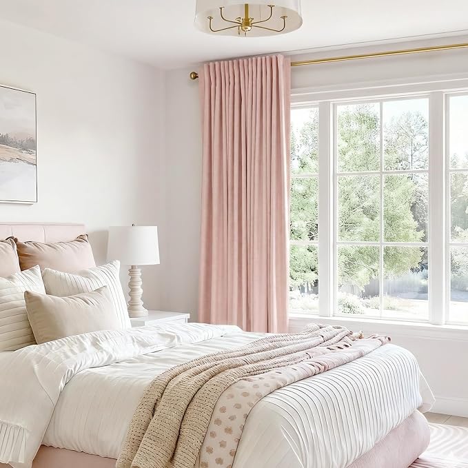 Linen Textured Total Blackout Sliding Door Curtains 96 Inches Long, Blush Pink - Image 6