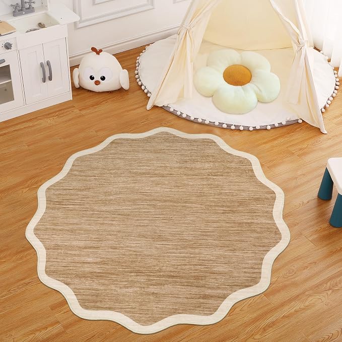 GarveeHome Scalloped Washable Round Rugs 4ft Non-Slip Soft Ultra-Thin | Small - Image 4