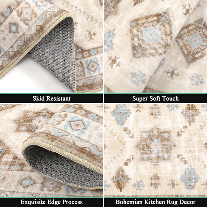 HEBE Boho Kitchen Rugs Set of 3, Non Slip Washable Kitchen Mats - Image 4