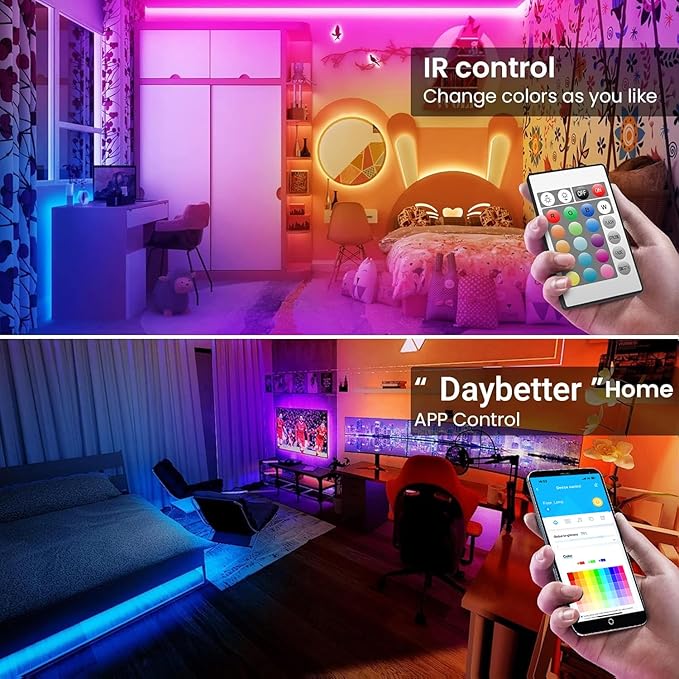 TJOY 100ft Smart Led Strip Lights for Bedroom, Work with Alexa, RGB Color Changing Music Sync Led Lights with App Remote,Multi-Color Wireless Led Strip Lighting for Bedroom (APP+Remote+Voice)