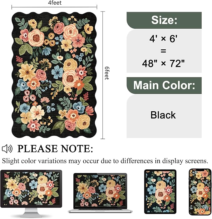 DUKINO 4x6 Area Rug, Non Slip Floral Washable Rug - Image 2