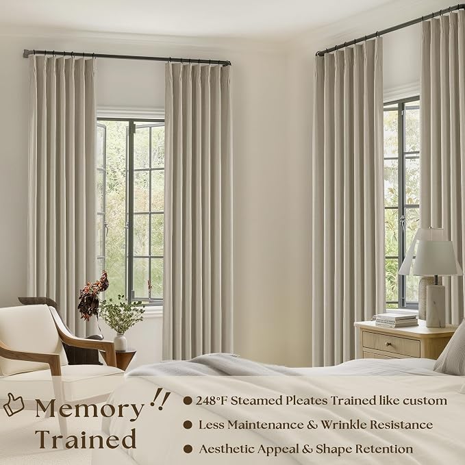 Burlywood Birch 63 Inch Blackout Pleated Linen Curtains - Image 2