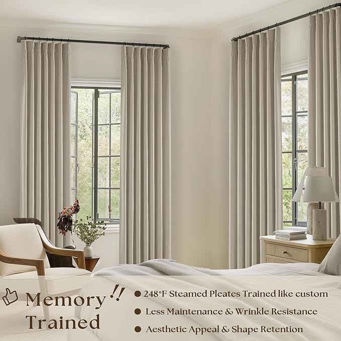 Burlywood Birch 100% Blackout Pinch Pleated Linen Curtains 96 Inches Long | - Image 2
