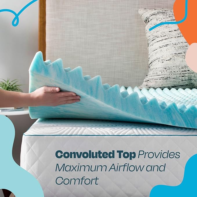 Linenspa 2 Inch Convoluted Gel Swirl Memory Foam Mattress Topper - Promotes Airflow - Relieves Pressure Points - Twin XL