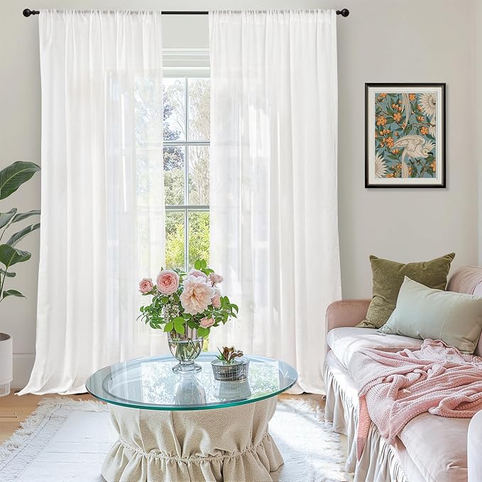 BGment White Linen Curtains 52X96 Inches Long - Image 2