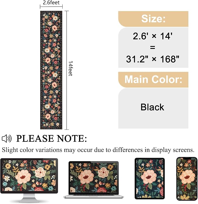 DUKINO 2.6x14 Washable Runner Rug, Floral Non Slip Long Runner Rug, Low Pile - Image 2