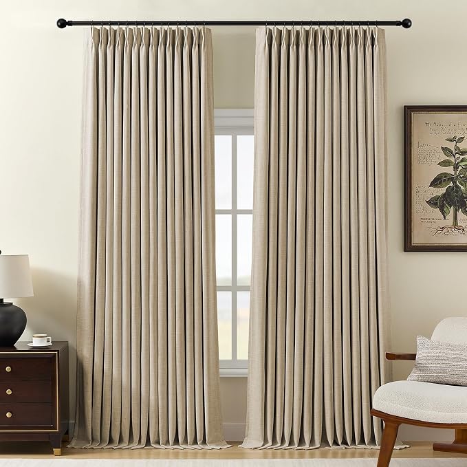 AUSSPVOCT Pinch Pleated 102 Inch Linen Curtains 100% Blackout by AUSSPVOCT
