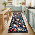 PLHXFR 2.6x8 Washable Runner Rug：Floral Indoor Kitchen Soft Carpet Black | by PLHXFRSoftAreaRugs