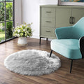 Latepis Gray Fluffy Circle Faux Fur Rug Round Rugs 4ft Sheepskin Rug by Latepis