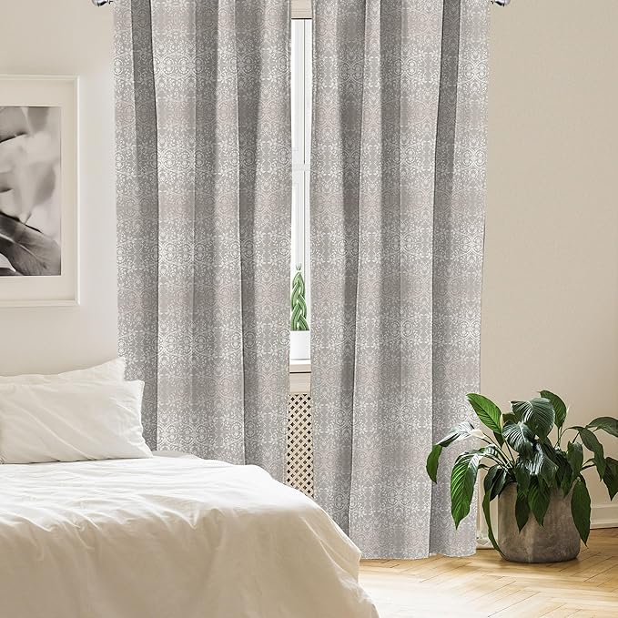 Ambesonne Grey Curtains, Victorian Lace Flowers and Leaves Retro Background Old Fashioned Graphic, Window Treatments 2 Panel Set for Living Room Bedroom, Pair of - 28" x 84", Warm Taupe