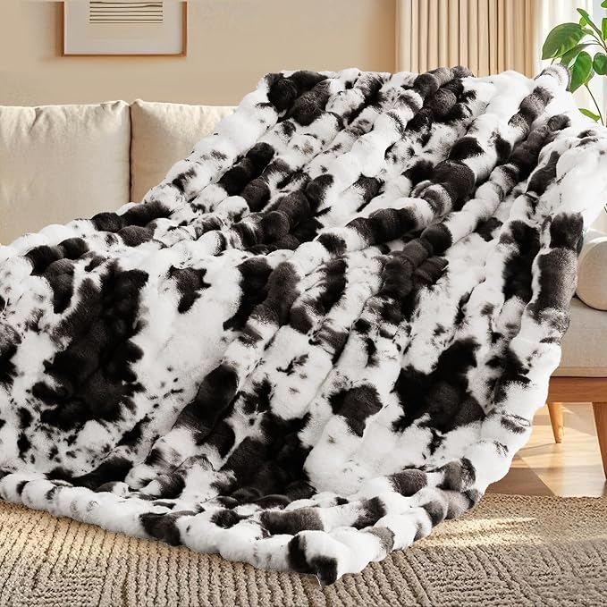 Cow Print Blanket for Couch, Faux Fur Throw Blanket, Super Heavy Warm Cozy - Image 3