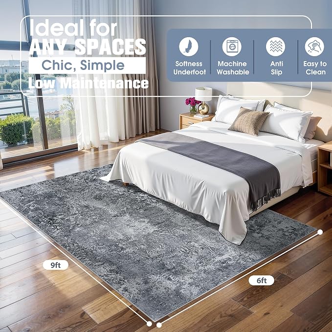 Aelenmu 6x9 Area Rugs for Living Room Washable Bedroom Dining Room Black | - Image 2