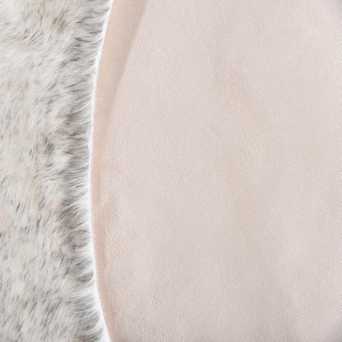 ORINOVA Grey and White Washable Shaggy Round Rug 5ft Circle Faux Sheepskin - Image 5