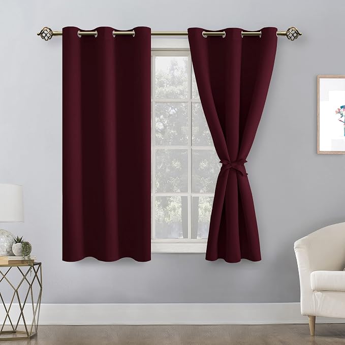 Short Blackout Curtains for Bedroom, Burgundy 38 x 54 Inch 2 Panels | Thermal - Image 8