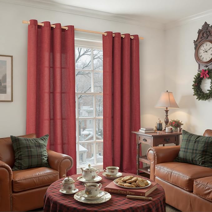 YoungsTex Burgundy Red Linen Curtains 90 Inch Length - Image 2