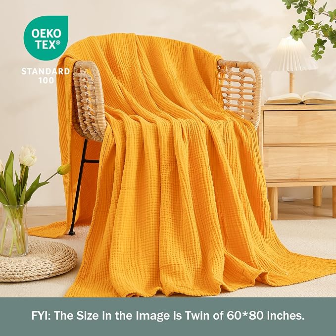 EMME Muslin Blankets for Adults Throw Blanket for Couch Breathable Gauze Soft - Image 3