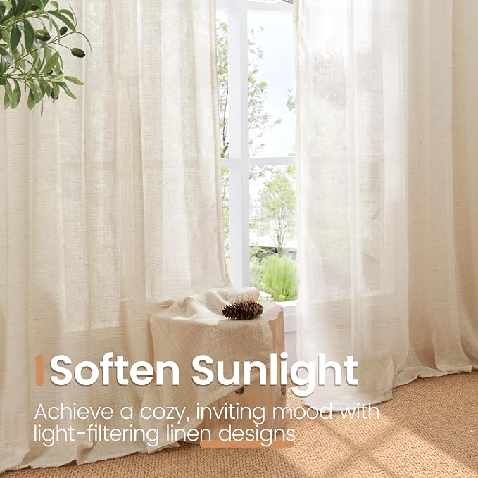 BGment Burlap Linen Curtains 63 Inch 2 Panels Set - Image 4