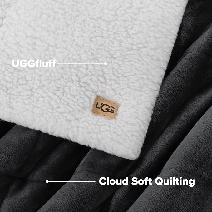 UGG Nita Throw Blanket, Reversible Fleece Blanket, Charcoal Grey | Plush UGG - Image 7
